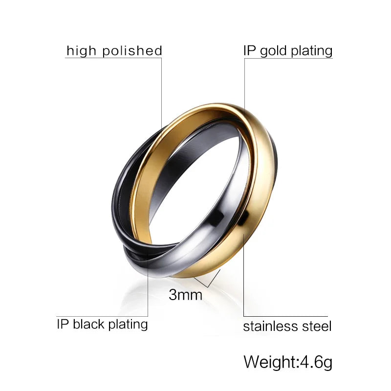Bague Triple Entrelacée en Acier Inoxydable – Élégance Intemporelle