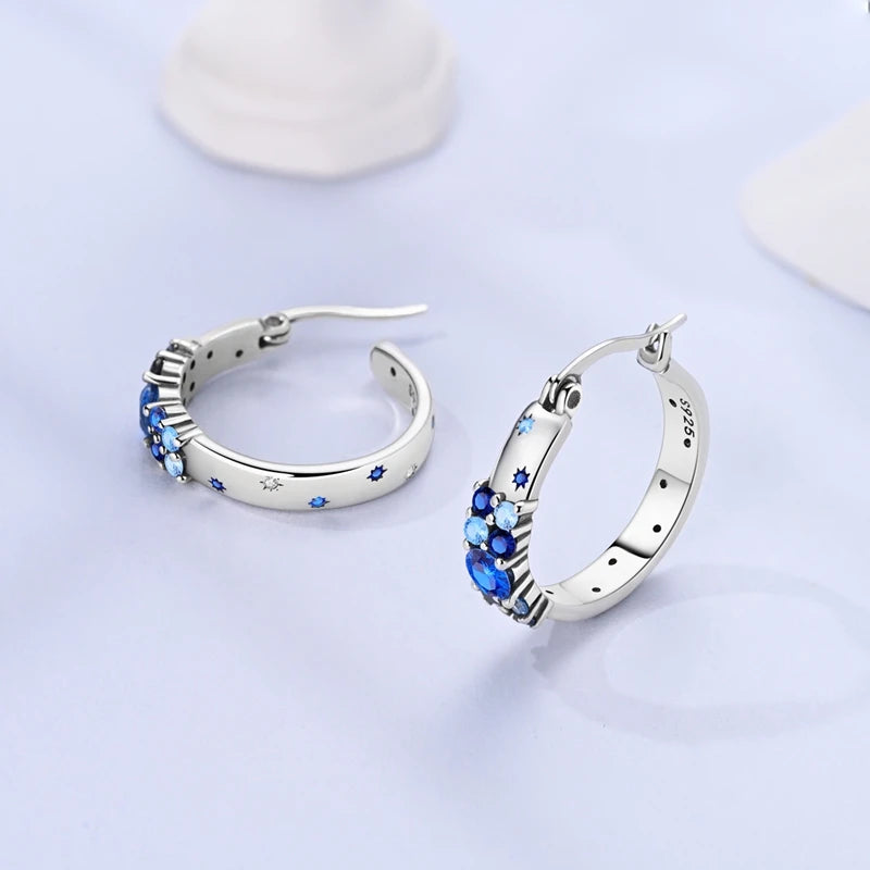 Original 925 Sterling Silver Blue Zirconium Butterfly Earrings Colored Hoop Earrings Women Female Party Fine Earring Jewelry