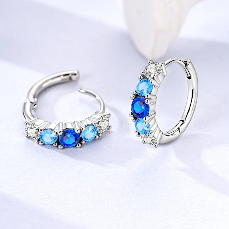 Original 925 Sterling Silver Blue Zirconium Butterfly Earrings Colored Hoop Earrings Women Female Party Fine Earring Jewelry