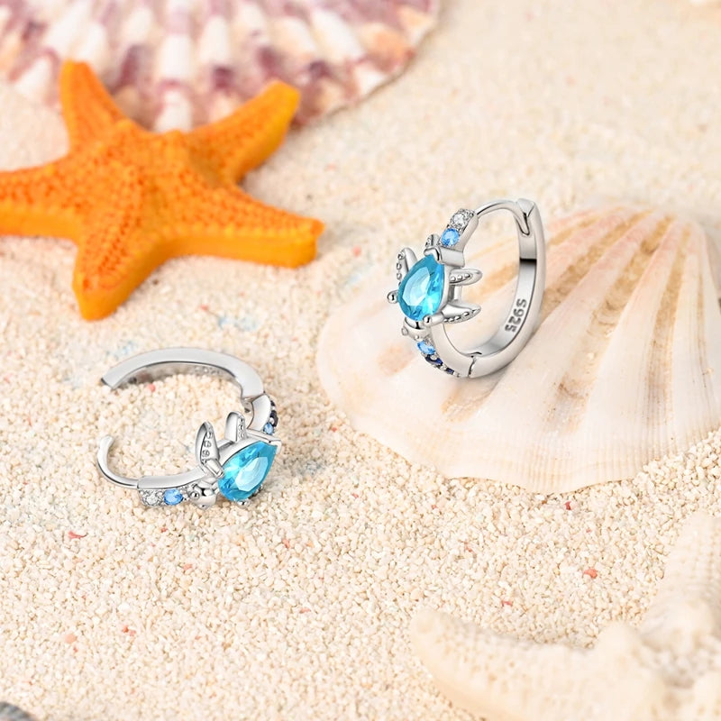 Original 925 Sterling Silver Blue Zirconium Butterfly Earrings Colored Hoop Earrings Women Female Party Fine Earring Jewelry